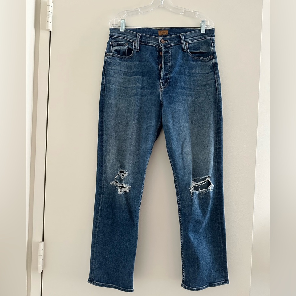 MOTHER Tomcat Ankle Indigo Denim Distressed Size 32 pre-loved